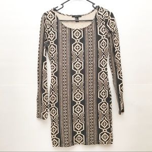 Forever 21 Black Printed Long Sleeve Mini Bodycon